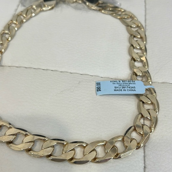 Mens 14K Gold Plated 12 mm curb chain necklace 16" - Picture 3 of 4